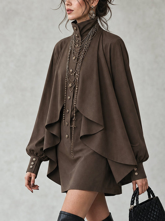 Alba | Vestido chocolate con capa
