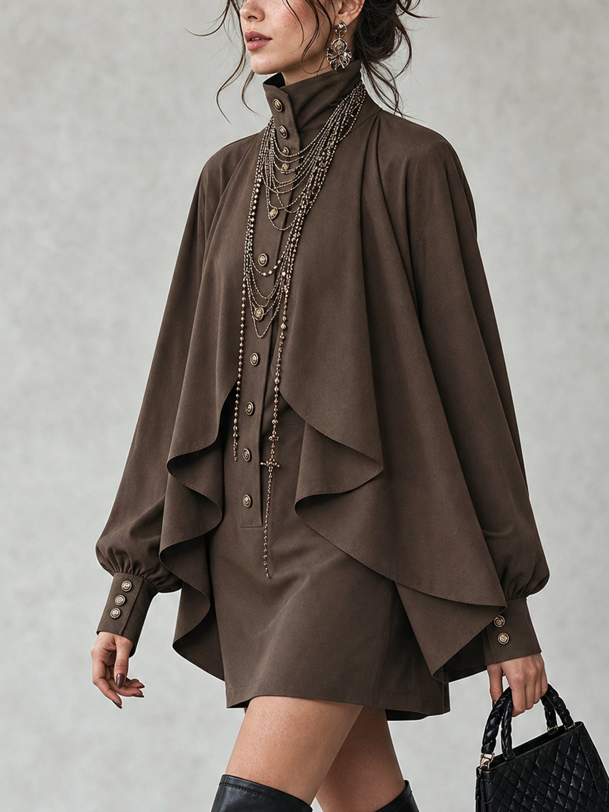 Alba | Vestido chocolate con capa